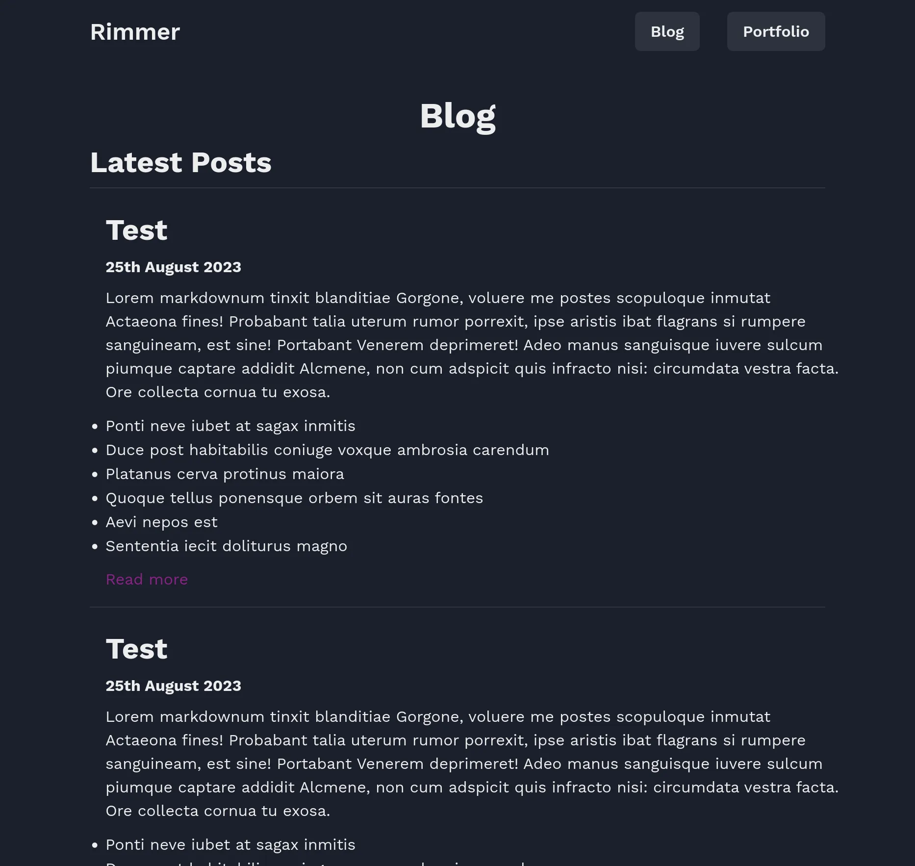 A screenshot of my Nextjs blog home page